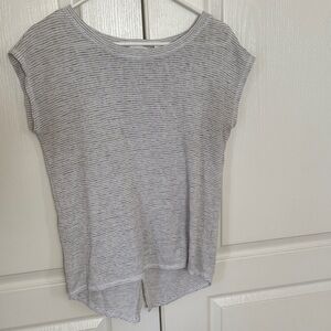 Athleta Light Gray Striped Cap Sleeve Tee